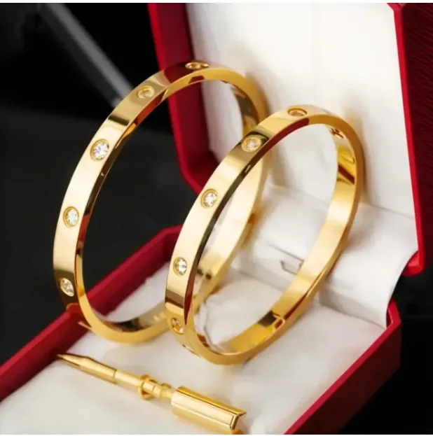 luxury designer bracelet bangle v gold non tarnish designer bracelets with screwdriver 6MM W inlaid 10 diamond mens bracelet women fine jewelry woman gift