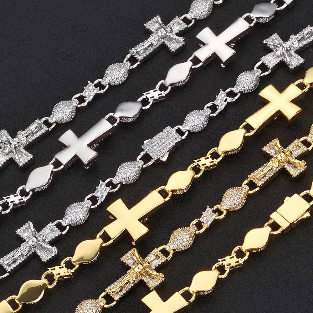 NUOYA Mixed Inlay Cross Infinity Cuban Link Chain Necklace Iced Out Baguette Moissanite Silver Plated Luxury Hip Hop Jewelry