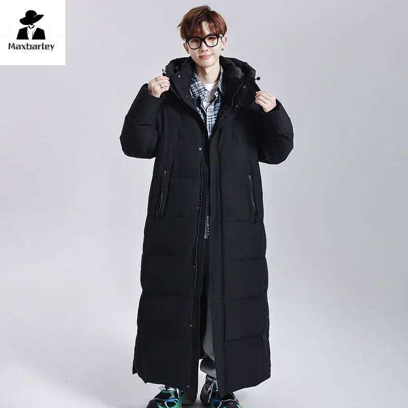 Winter Long Men's Women's Lightweight Hooded Goose Down Warm Parka Streetwear Snow Thick Puffer Jacket