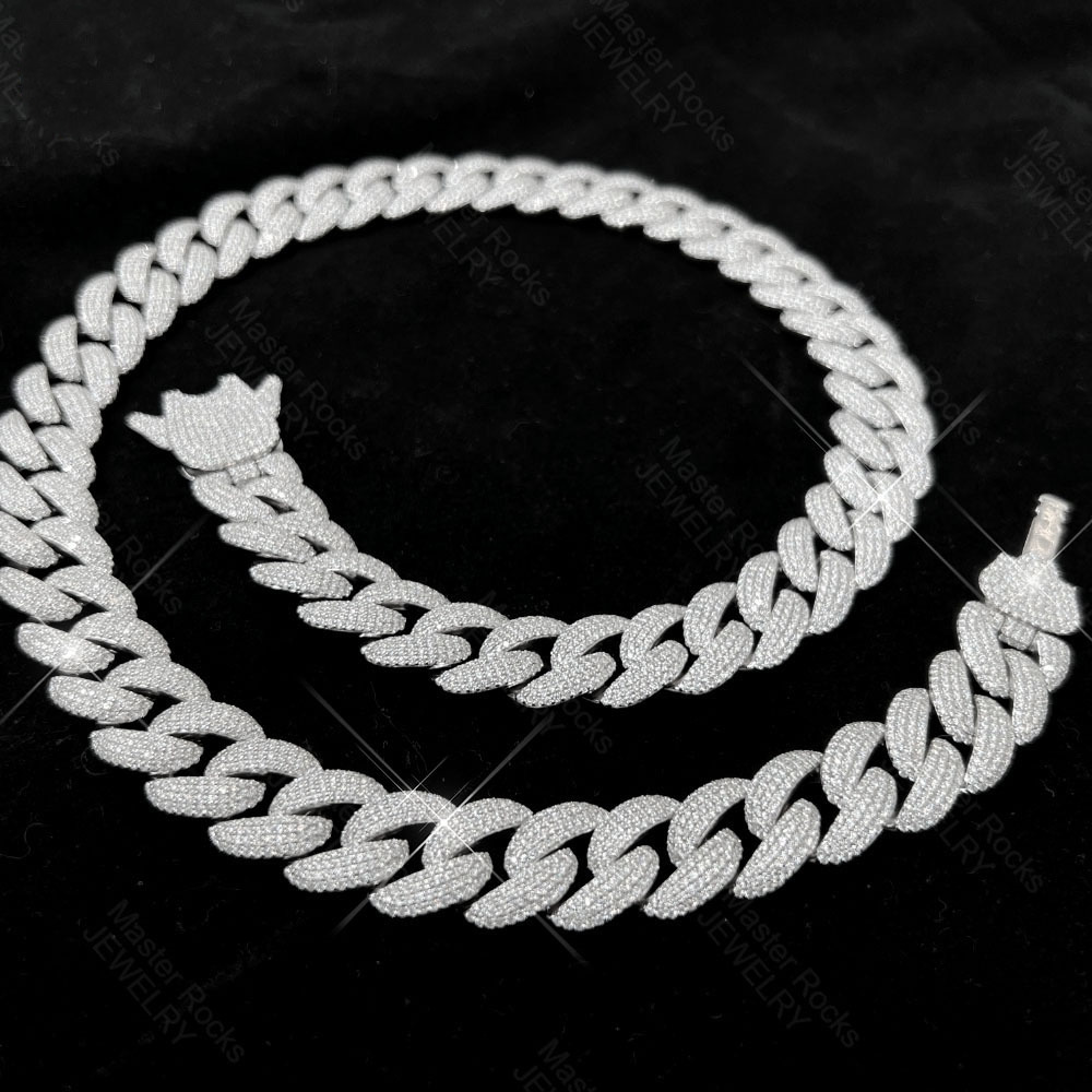18mm Cuban Link Chain Necklace 925 Silver Hiphop Iced Out VVS Moissanite Cuban Chain