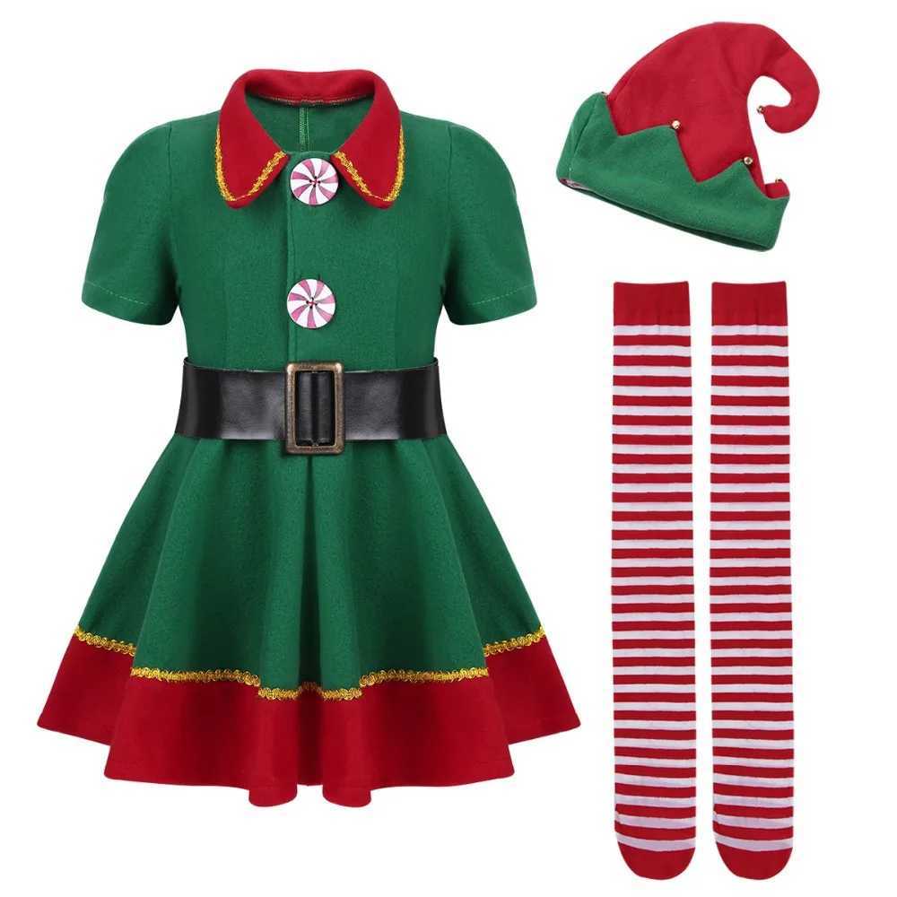 Green Elf Boys Girls Christmas Cosplay Costume Festival Santa Clause Set for Kids New Year Tops Pants Hat Belt Xmas Party Dress L250918