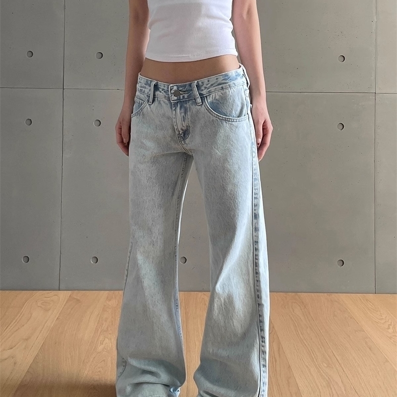 y2k Vintage Women Low Waist Zipper Button Solid Trousers with Pockets Aesthetic Streetwear Washed Jeans Z260313