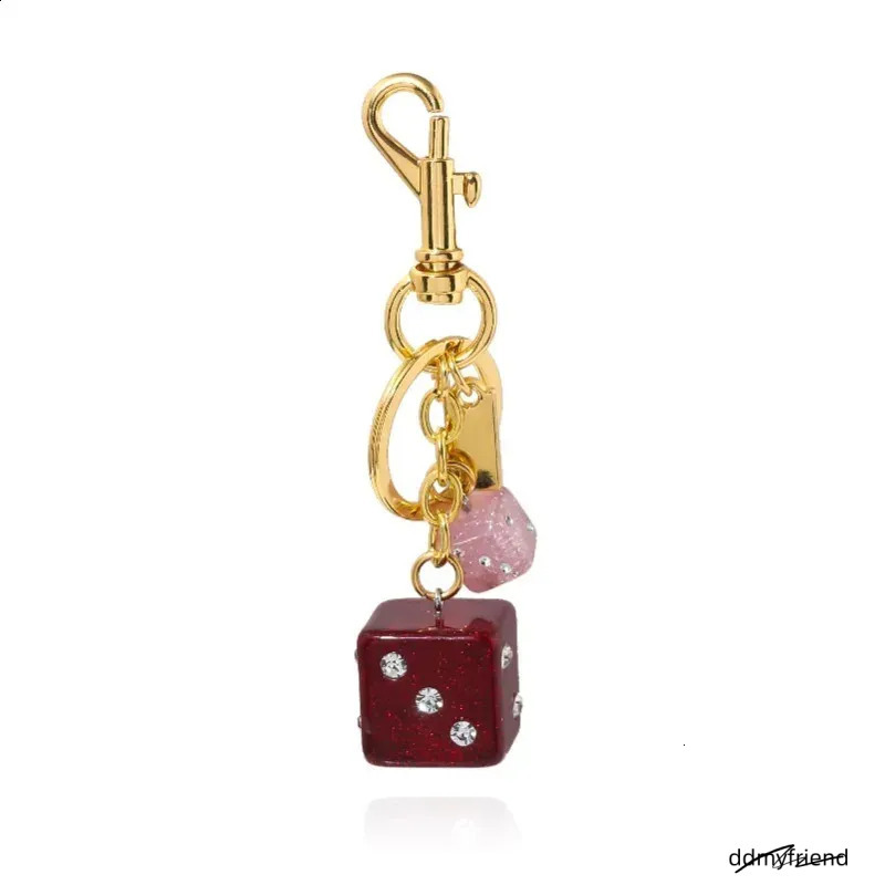 Fashion Red Dice Resin Dia Studded Keychain Student Ladies Jewelry Bag Gift Keyring Accessories Storage Pendant 250428 ddmyfriend