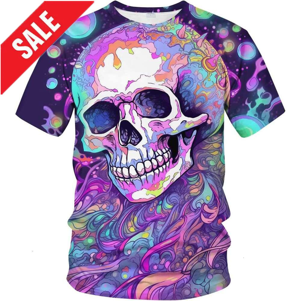 Halloween Mens T shirt Trippy Colorful 3D Printed Shirt Funny Floral Skull Short Sleeve T-Shirt shirts tshirt graphic tee Casual tops summer clothes S