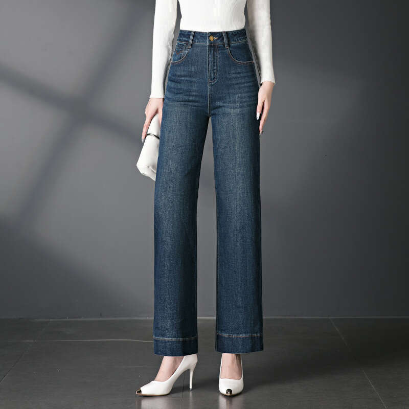 wide leg denim women Autumn New Fashion Versatile Women's Plus Size Mom Middle-aged Wide-leg Slim-fit Long Pants 2093