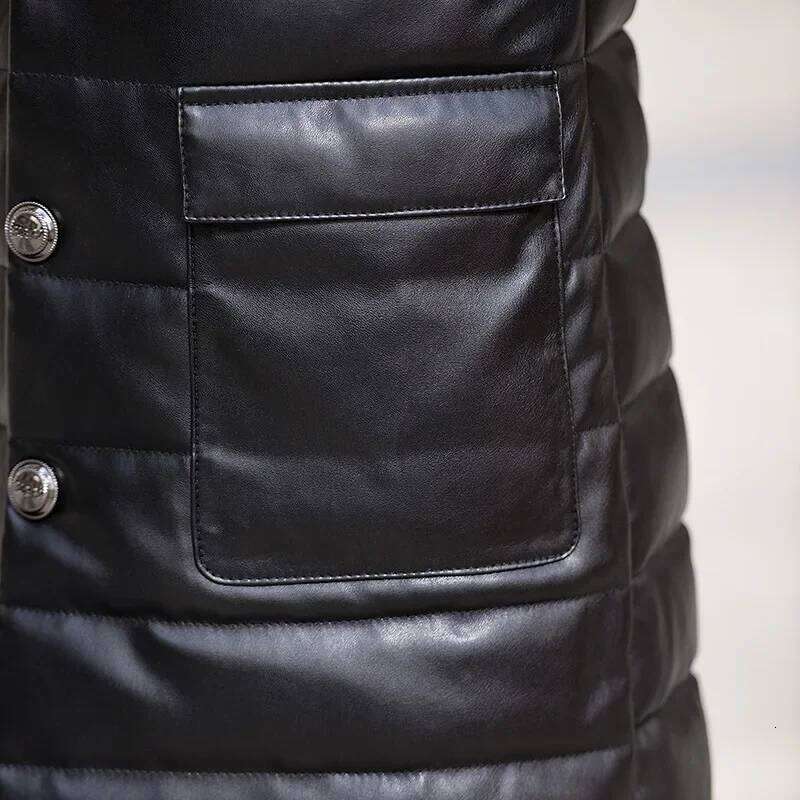 Winter Suit Collar With Veet Mid To Long Leather Jacket Men High Quality Slimming Down Man Composite Sheepskin Coat