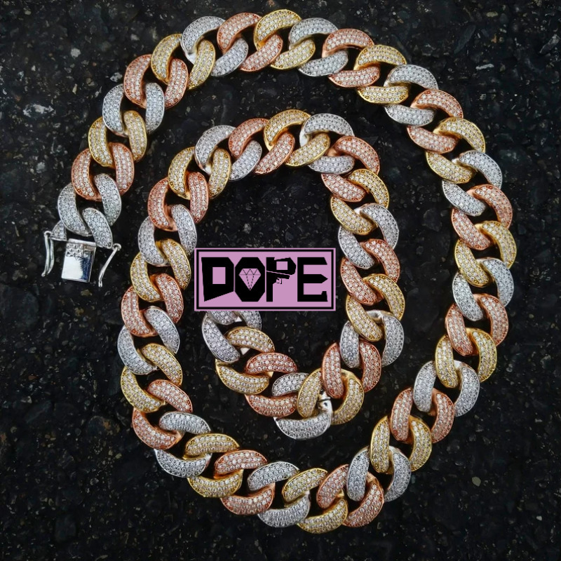 Customized Trend Iced Out VVS Hiphop 3 Color 18mm Miami Cuban Necklace 925 Sterling Silver Bling Cuban Chain