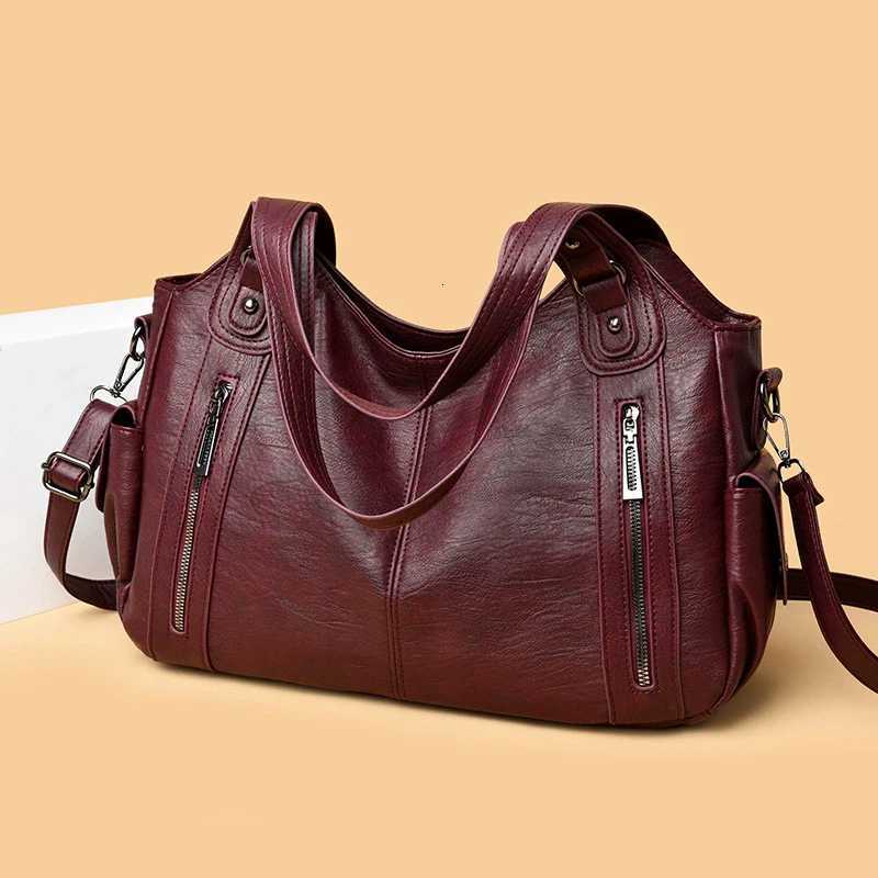 New Solid Zipper Dual Main Pockets High Capacity Handbag For Women Sewing Thread PU Fashion Ladies Bag Shoulder Bag Z250915