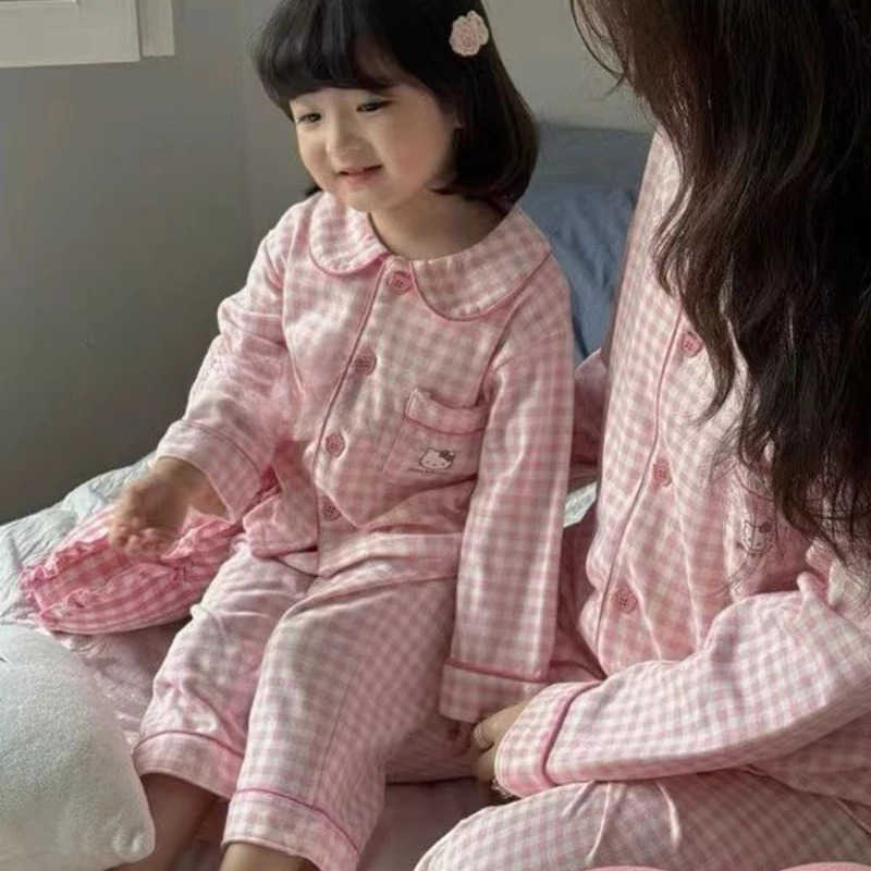 Sanrio New Hello Kitty animation peripheral cartoon cute childrens pajamas highlooking little girl home wear cardigan twopiece set L250919