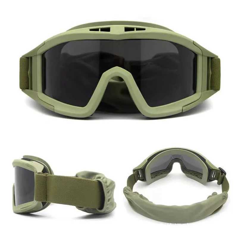 3 Lens Tactical Goggles Set Windproof Dustproof Shooting Motocross Motorcycle Mountaineering Glasses Cs Military Safe Protection J250919