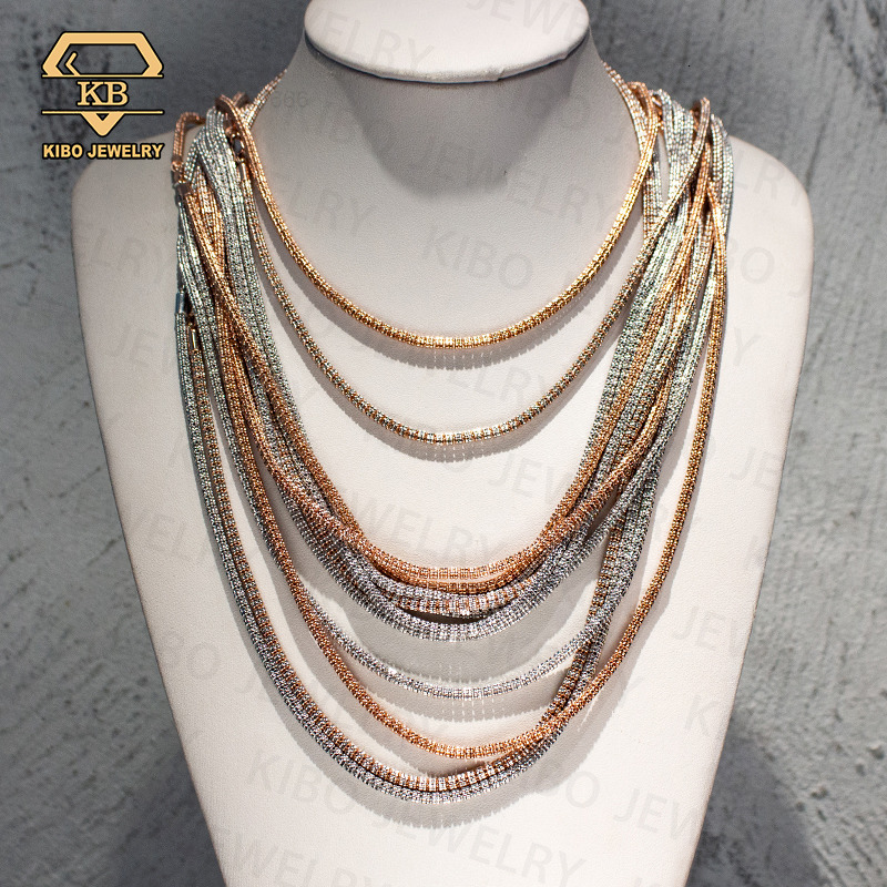 Cuban Chain With 4 Rows of Ice Cold Pendants 925 Sterling Silver Chain with ReMoissaniteangular Moissanite Diamond Necklace