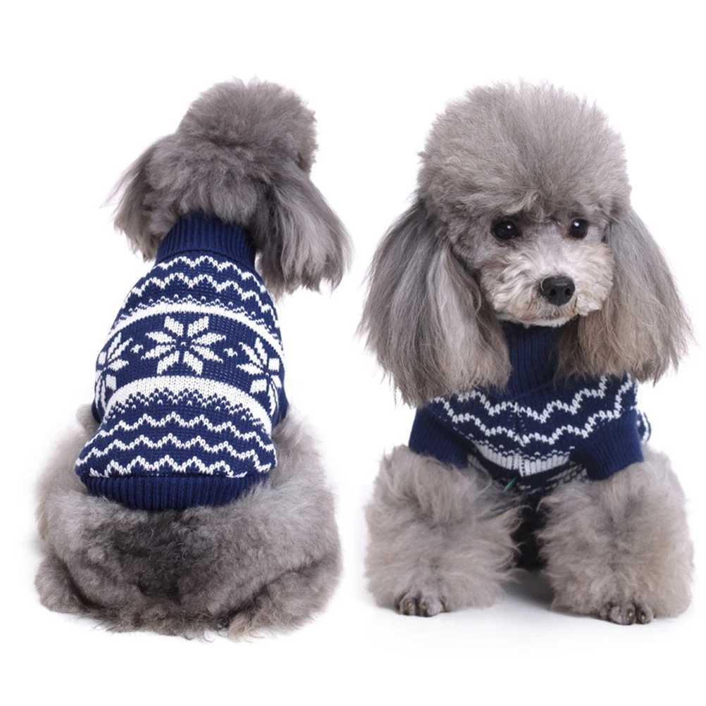 Christmas Pet Sweater Turtleneck Puppy Costume Snowflake Design Festive Dog Clothes Winter Party Supplies Blue Xl Size S25911