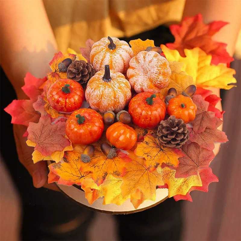 50pcs Simulation Mini Pumpkins Maple Leaves Set Ornament Halloween Thanksgiving Day Home Cabinets Decoration Party DIY Supplies C250919