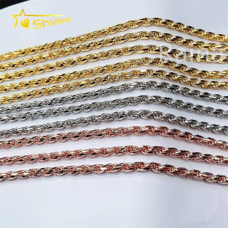 Wholesale Price Gold 6mm Solid 925 Sterling Silver Vvs Moissanite Chains Men Rope Chain