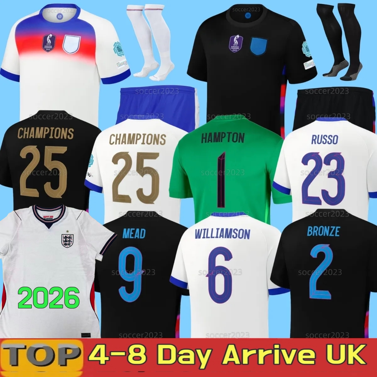 2025 England World Cup Soccer Jersey WILLIAMSON Men Women KANE BELLINGHAM RUSSO MEAD AGYEMANG RICE PICKFORD 25 26 National Team Football Shirt kids kit FODEN Saka