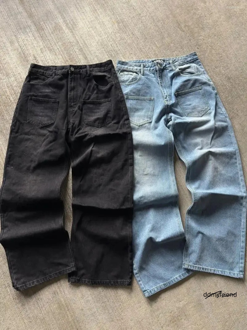 Men's Jeans Streetwear Retro Hip Hop Flower Embroidery Pattern Y2k Men And Women Casual Black Baggy Low Rise Gothic Denim Pants ddmyfriend