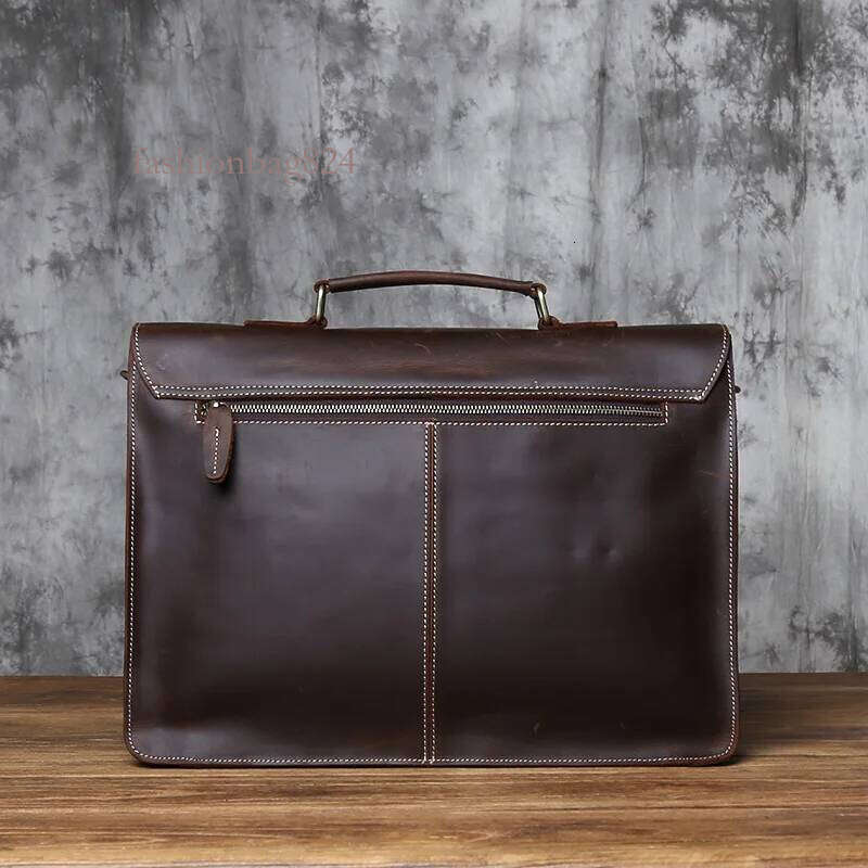 NZPJ Retro Men's Handbag Crazy Horse Horizontal Computer Top Layer Leather Men Casual Shoulder Messenger Bag