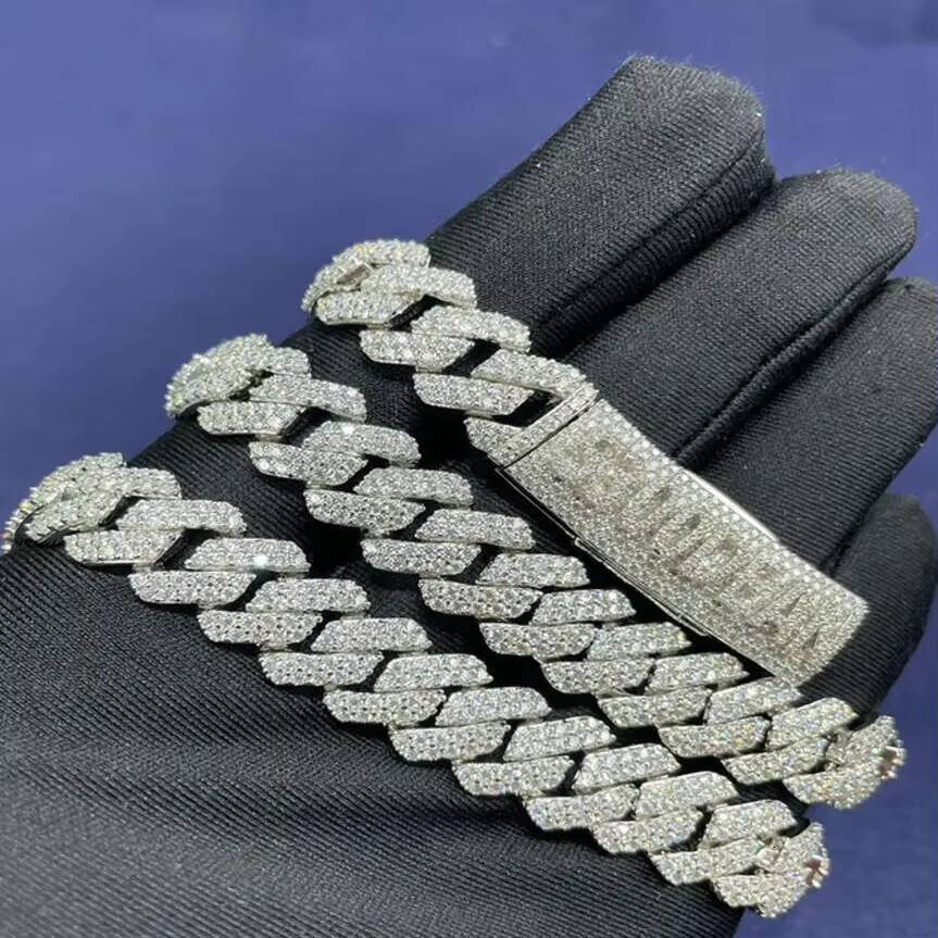 Pass Diamond Tester 14mm Moissanite Chain Cuban Link Necklace 925 Silver Vvs Iced Out Moissanite Cuban Chain