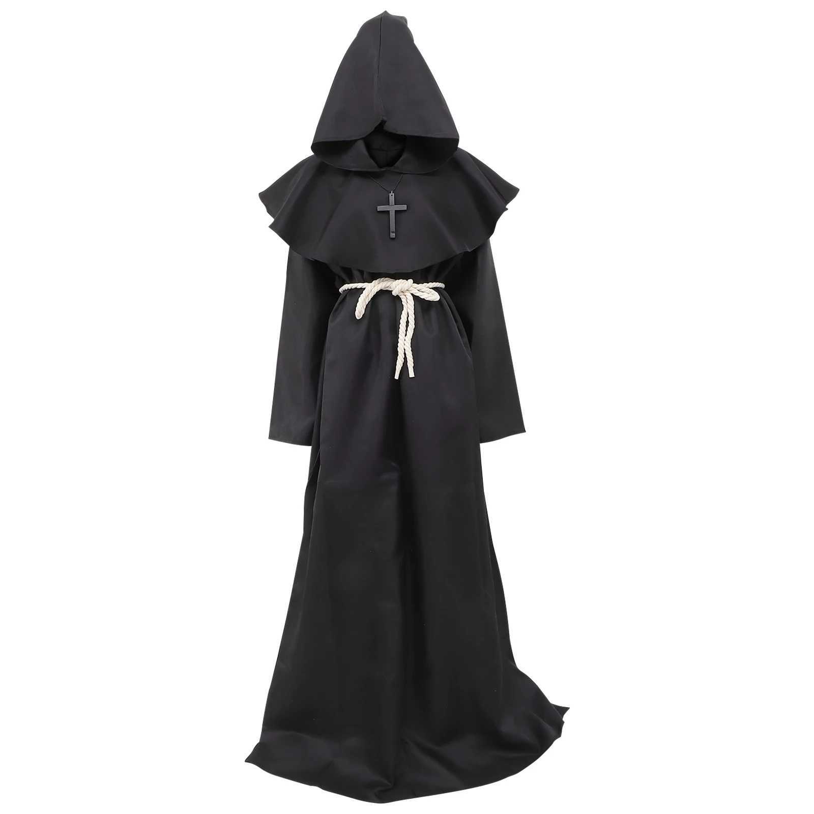 Medieval Cape Hooded Robe Cloak Knight Friar Priest Gown Robe Long Sleeve Wizard Cloak Halloween Outfit Cosplay Costume Props L250918