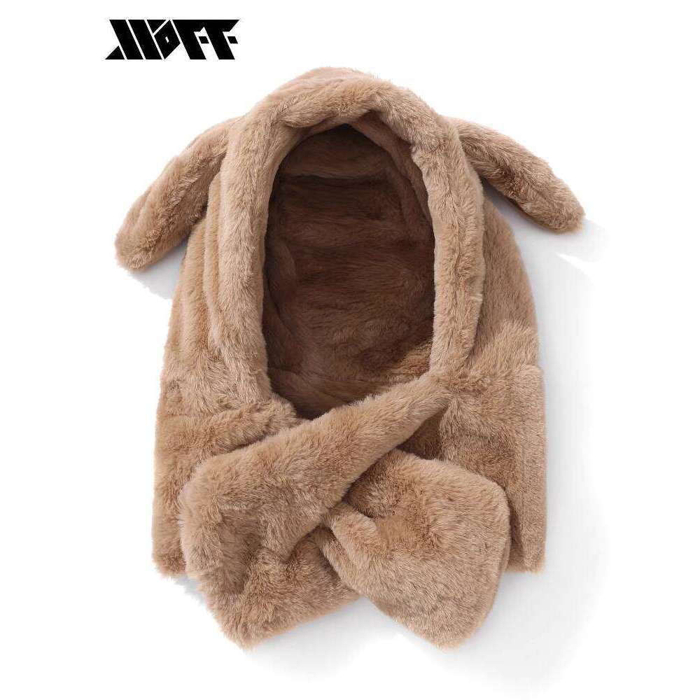 XXOFF Plush Winter New Small Ear Crossed Neck Warmer Dual-use Hat Warmth