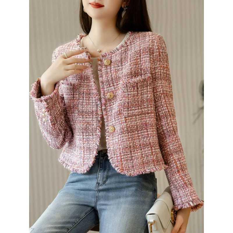 Womens Pink Fragrant Short Coat 2024 New Spring and Autumn Season Tassel Top Z250918