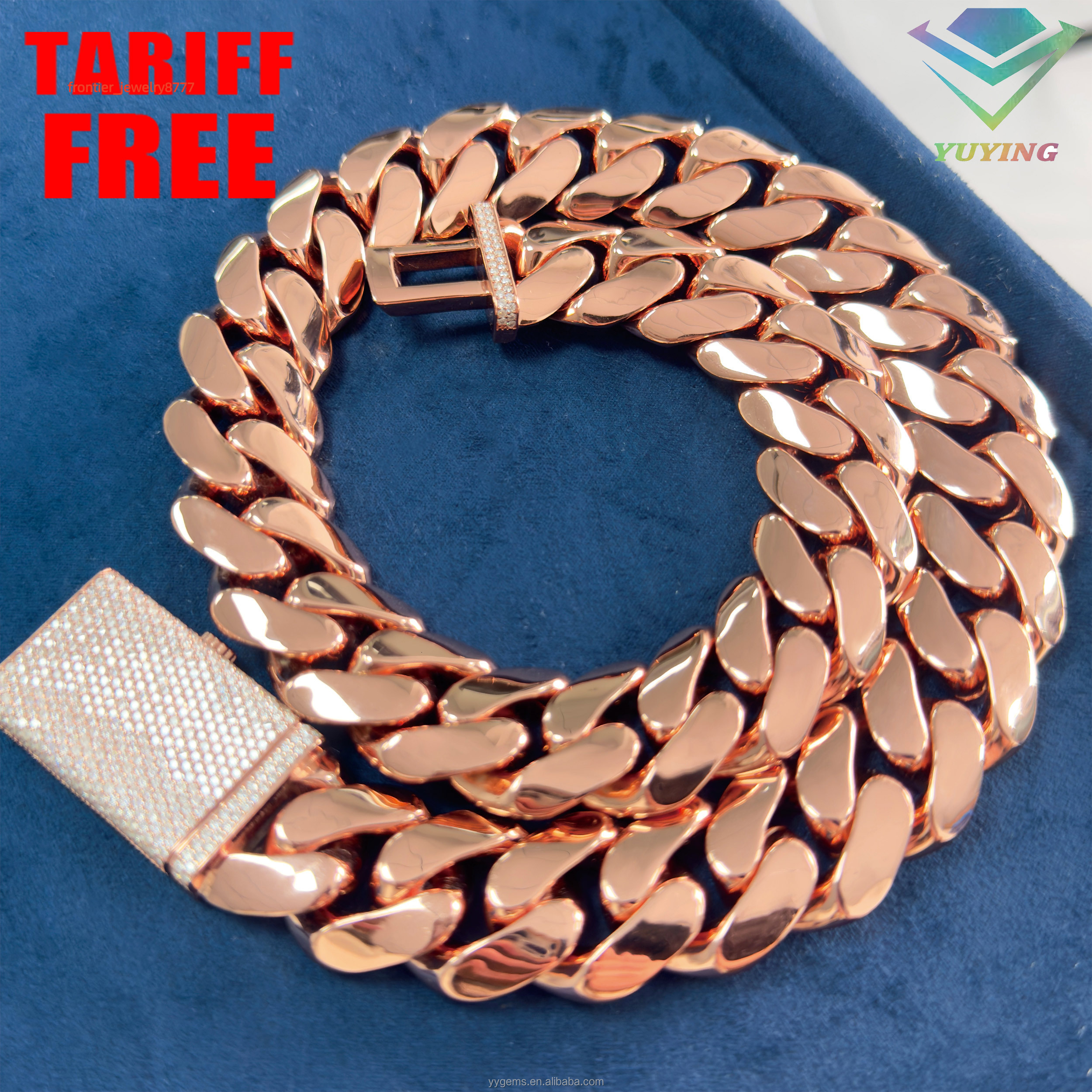 Custom Heavy Chain Moissanite Lock Rose Gold Plated 24MM Miami Cuban Link Chain Solid Silver Men Chain Necklace Rapper Jewelry
