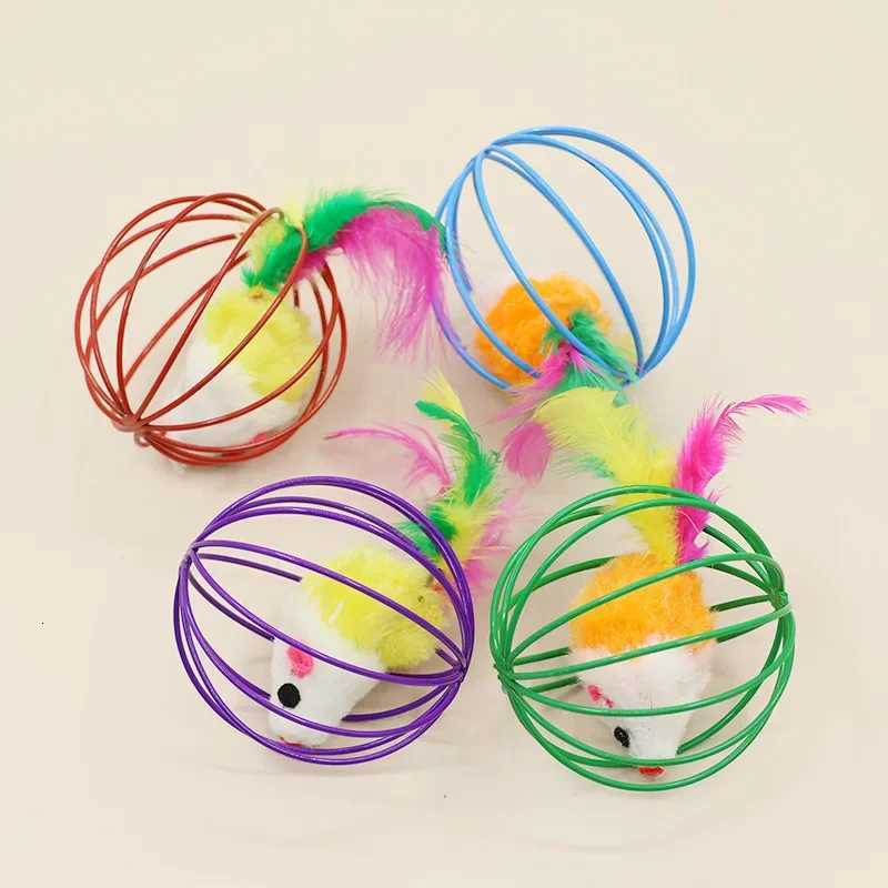 Funny Feather Mice Ball Cage For Kitten Creative Playing Toys Pet Products Play Cat Mouse Toy X250918