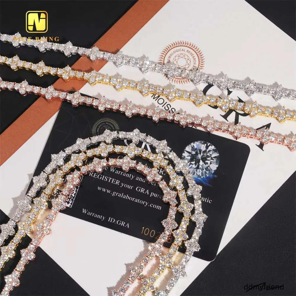 Wholesale Price Sterling Sier 3Mm Hip Hop Jewelry Bracelet Necklace Iced Out VVS Moissanite Dia Cross Tennis Chain ddmyfriend