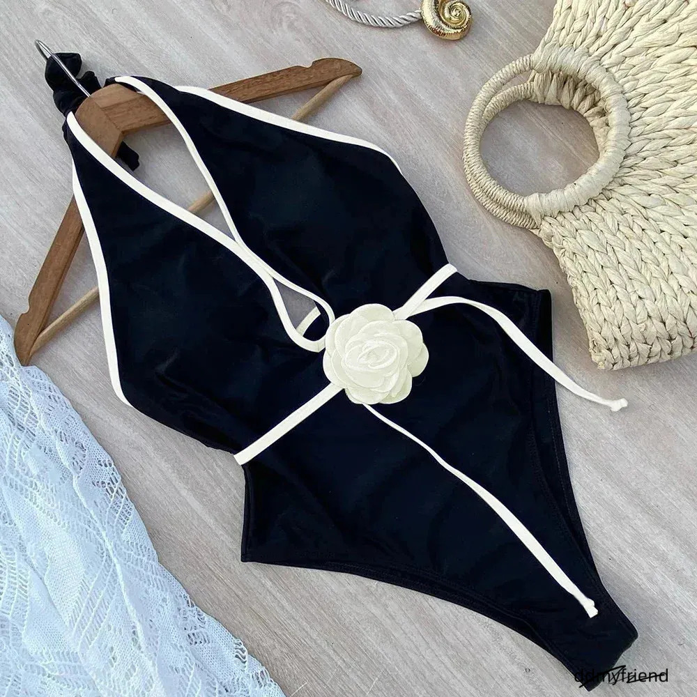 Floral One Piece Halter Bandage Swimwear Women Swimsuit Bathing Suit Beachwear Monokini Female Swimming Suits 250718 ddmyfriend