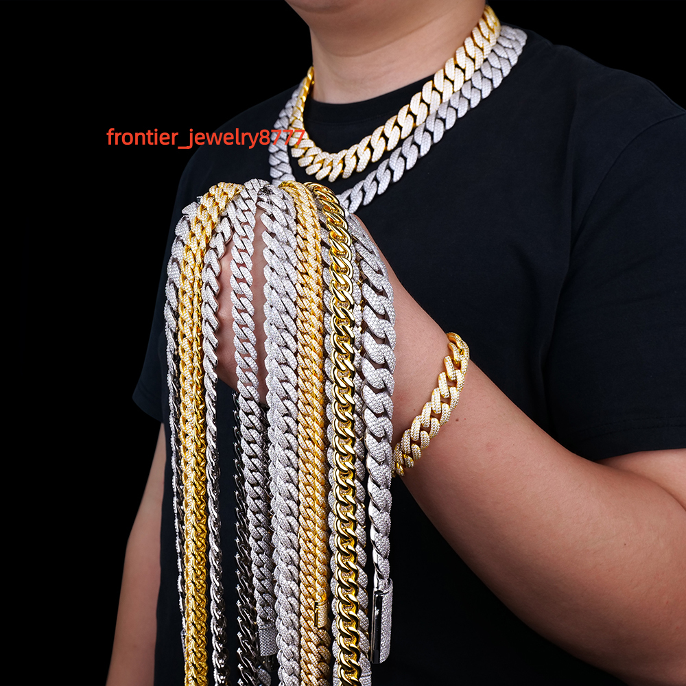 Wholesale Custom High Quality Jewelry Hip Hop Miami Arc Style 925 Silver Iced Out Diamond Moissanite Cuban Link Chain for Men