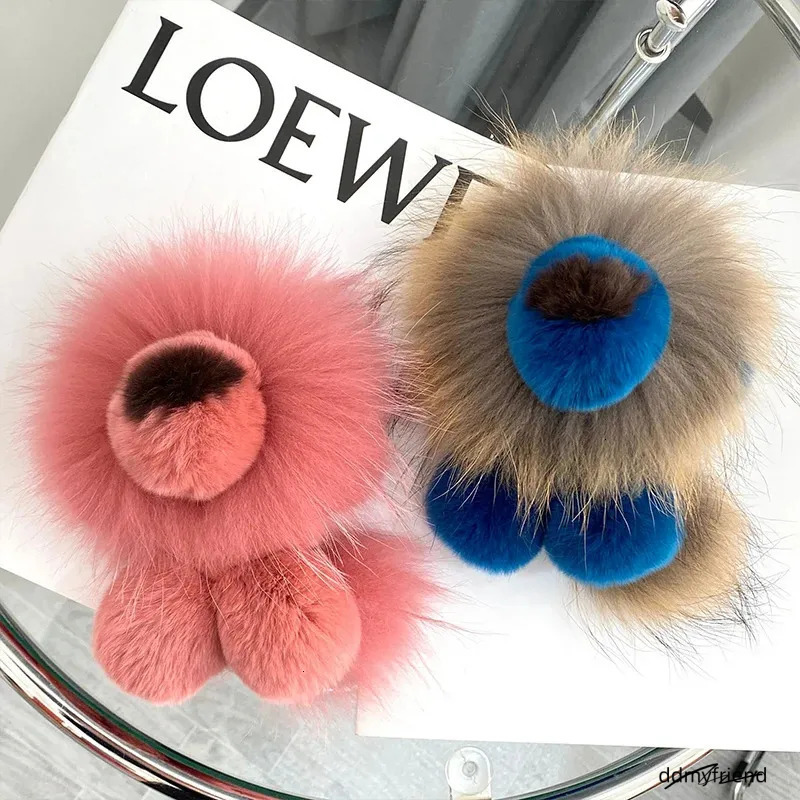 Animal Plush Keychain, Fluffy Keychain: Real Rex Rabbit Fur Simba Lion Bag Charm, Car Key Ring Ornaments, Kids Birthday Gift ddmyfriend