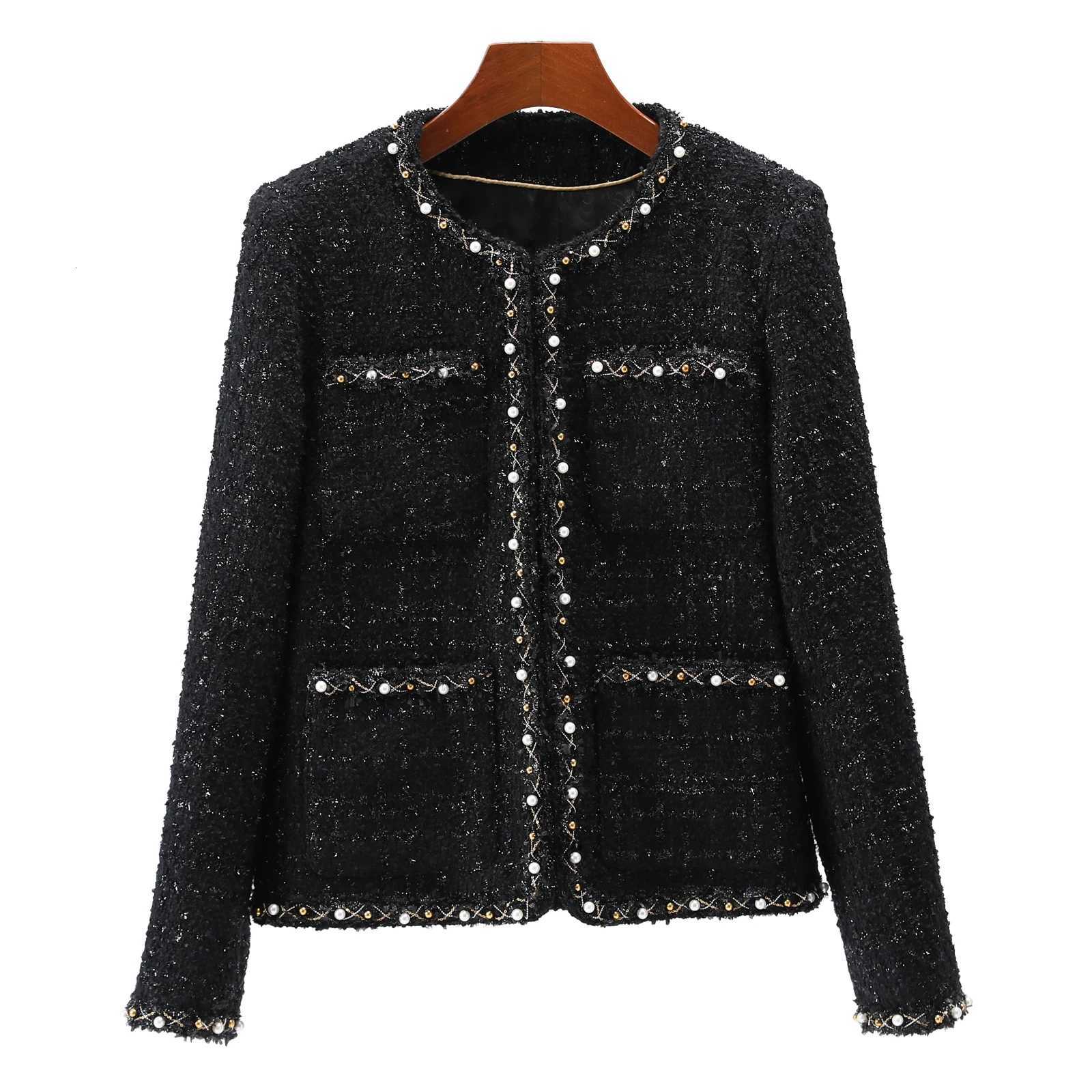 2025 new fashion round neck elegant light luxury celebrity highend heavy industry beading temperament design tweed jacket Z250918