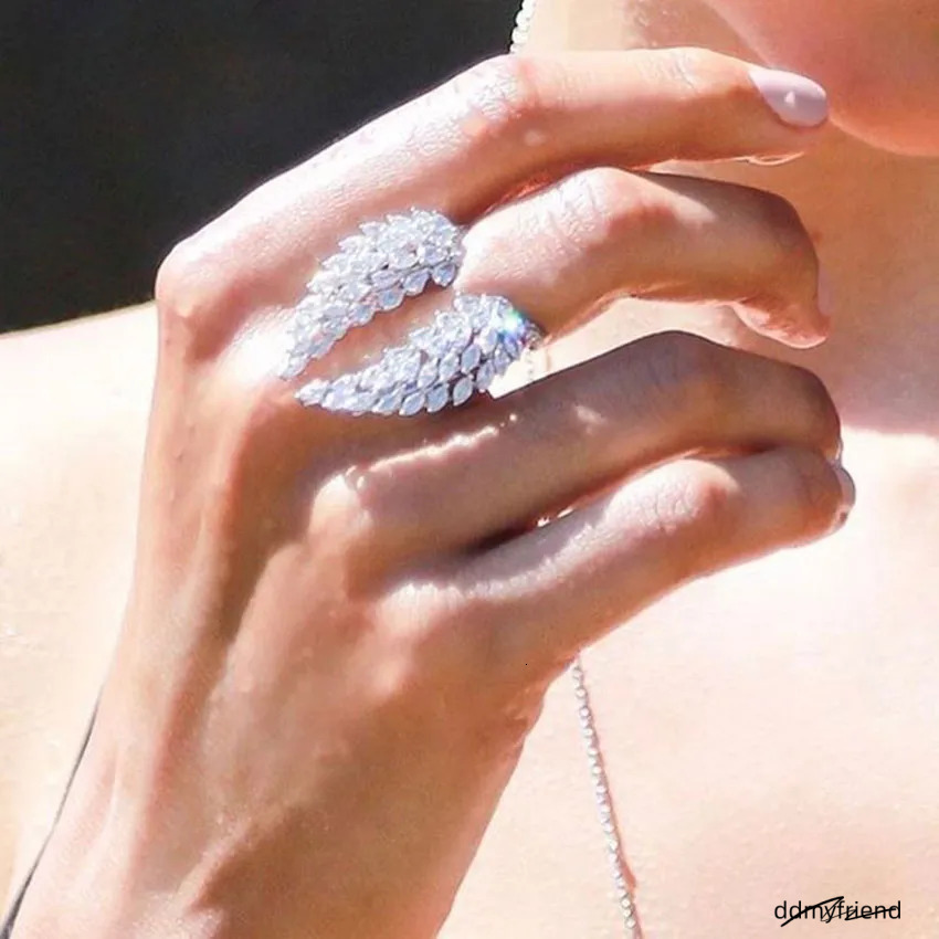 Vintage Marquise Cut White Topaz Sterling Sier Wing Feather Adjustable Ring ddmyfriend