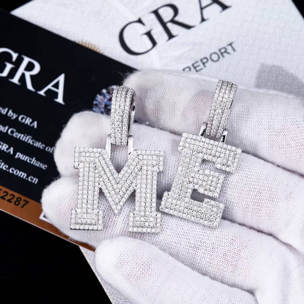 Unisex Hip Hop Fine Jewelry 925 Sterling Silver Iced Out Diamond Mossanite Moissanite Az Lead Letter Pendant for Men Women