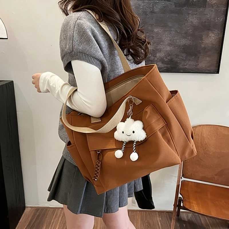 Womens Bags Large Capacity Japanese Style Tote Bag Multi Compartment Zipper Closure Cute Plush Fixed Strap Casual EleganceXJ250918