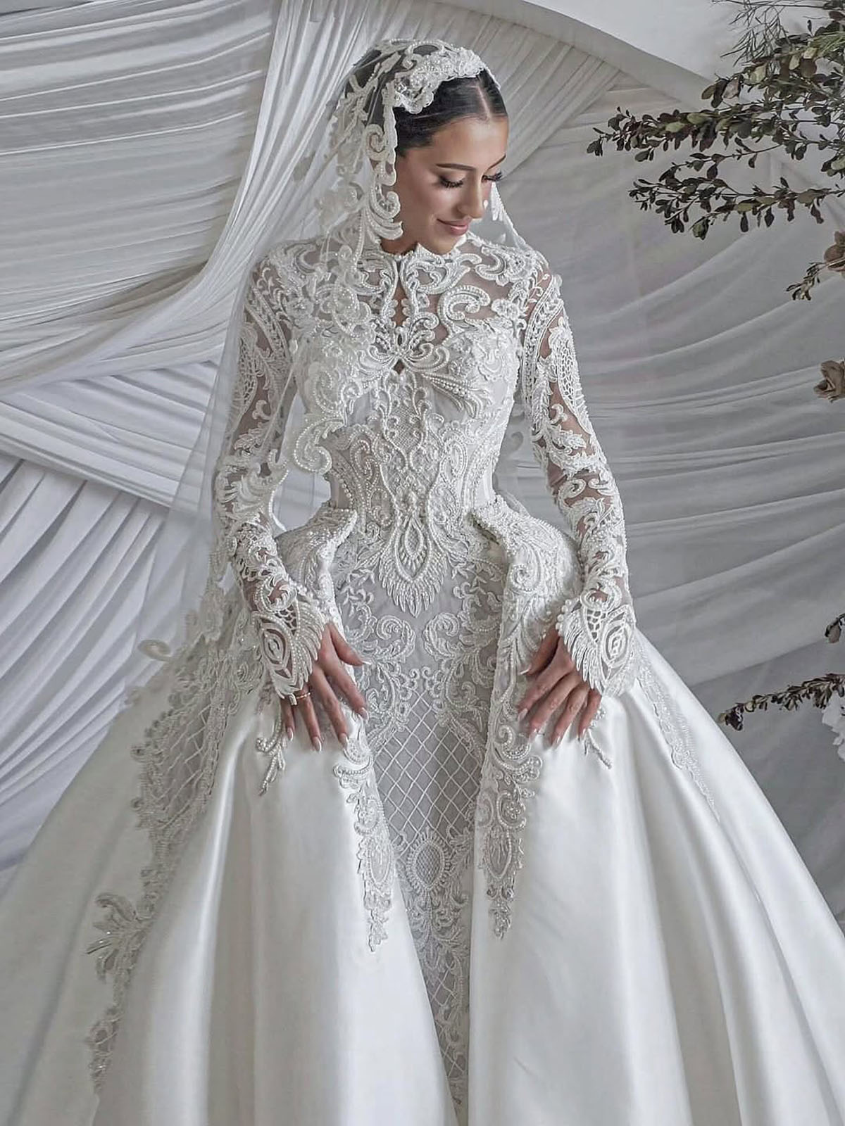 Simple Wedding Dresses Appliques Pearls Bridal Gowns Detachable Train Long Sleeves Mermaid Princess Customized Vestidos De Novia Plus Size