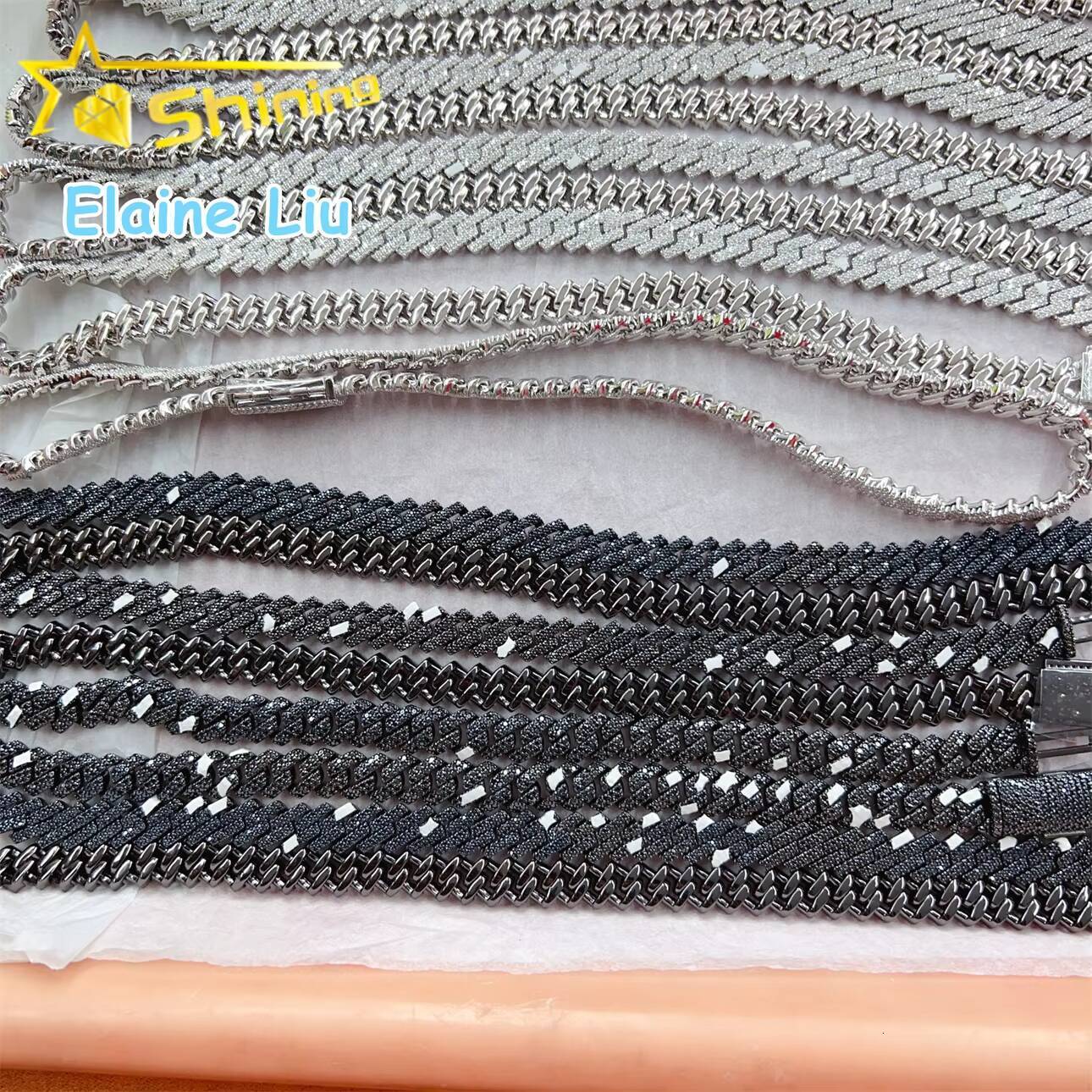 12MM Sterling Silver 925 Hip Hop Miami Cuban Necklace Jewelry VVS Moissanite Cuban Link Chain Necklace