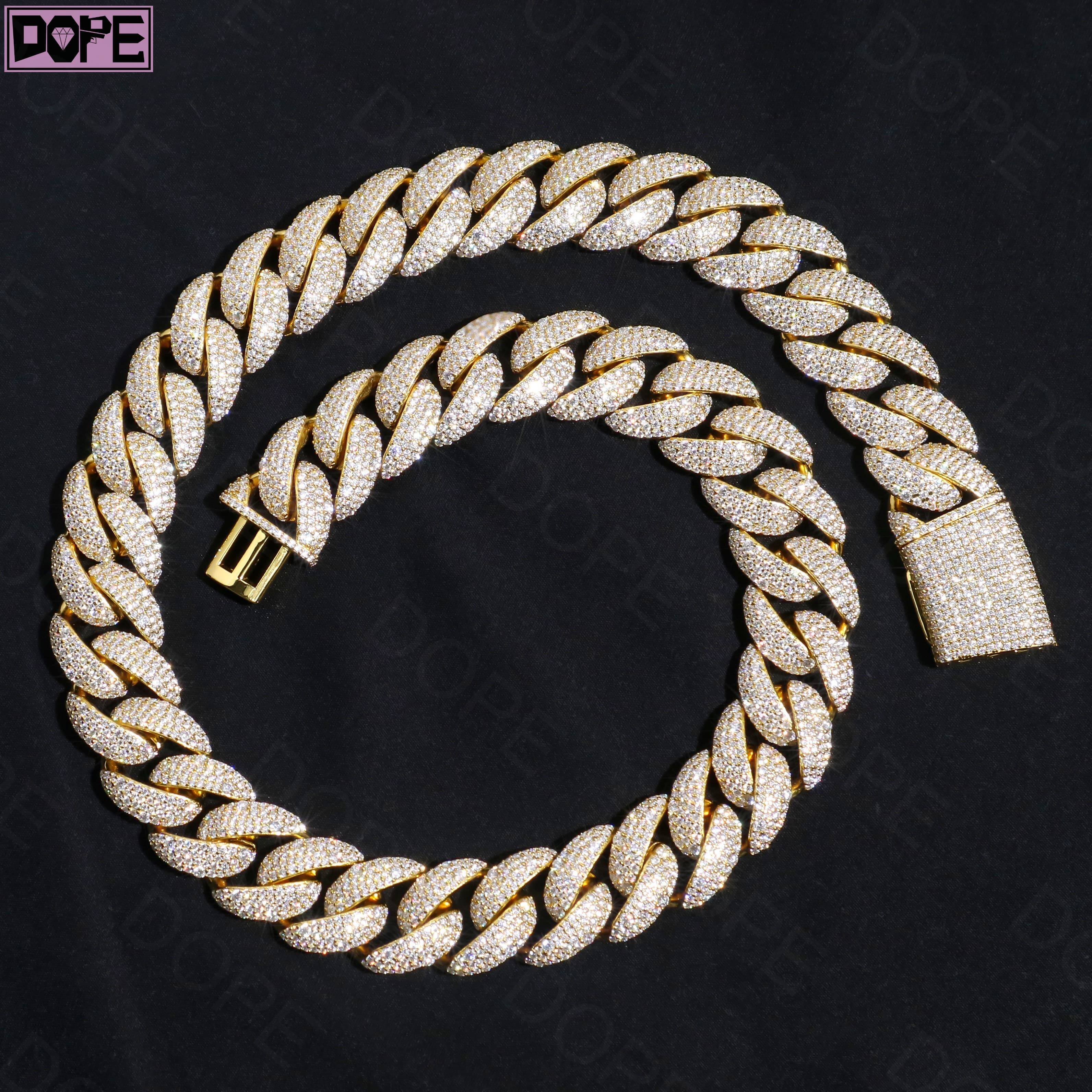 Hiphop 18mm Cuban Link Chain Chunky Heavy Curved 925 Silver Iced Out Buss Down Miami Moissanite Cuban Chain
