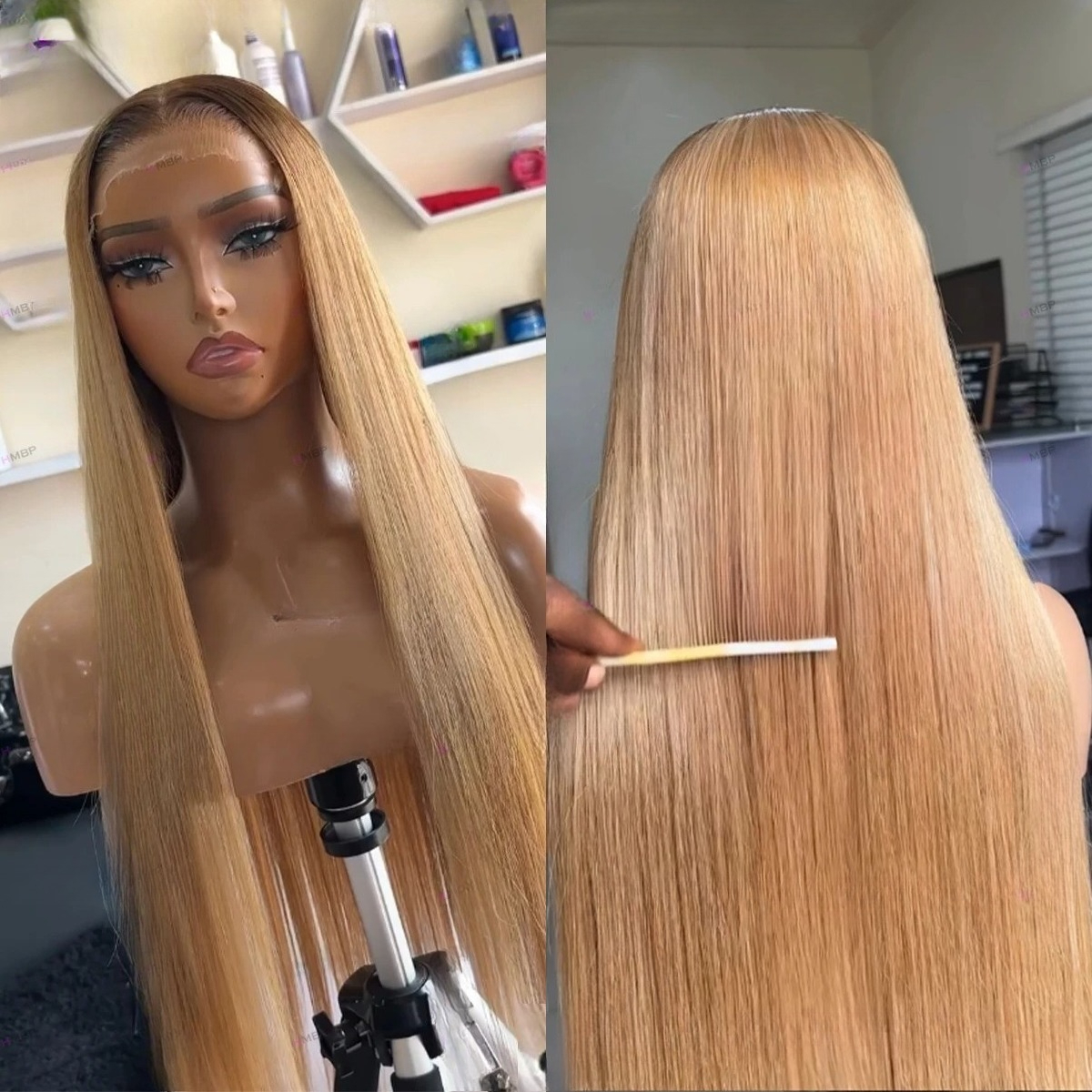 Glueless Lace Frontal Wigs Ready To Go Ombre P4/27 Colour Straight Human Hair Wig Brazilian Hair For Women 360 13x6 HD Lace Frontal Wigs