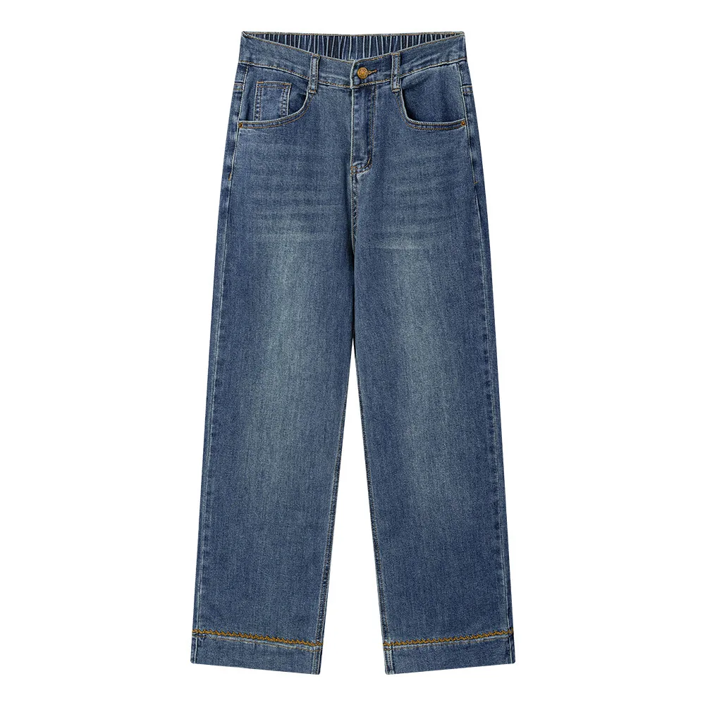 Fashion Plus Size Women's Jeans Autumn Of 2025 Slim Stretch Embroidery Hem Denim Straight Leg Ankle Length Pants