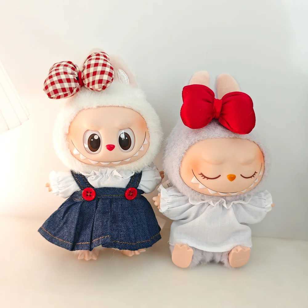 Diy Labubu Doll Clothes Accessories Denim Skirt with Red Bow Headband Set Fashion Suit for Labubu Clothing Single Product C250919