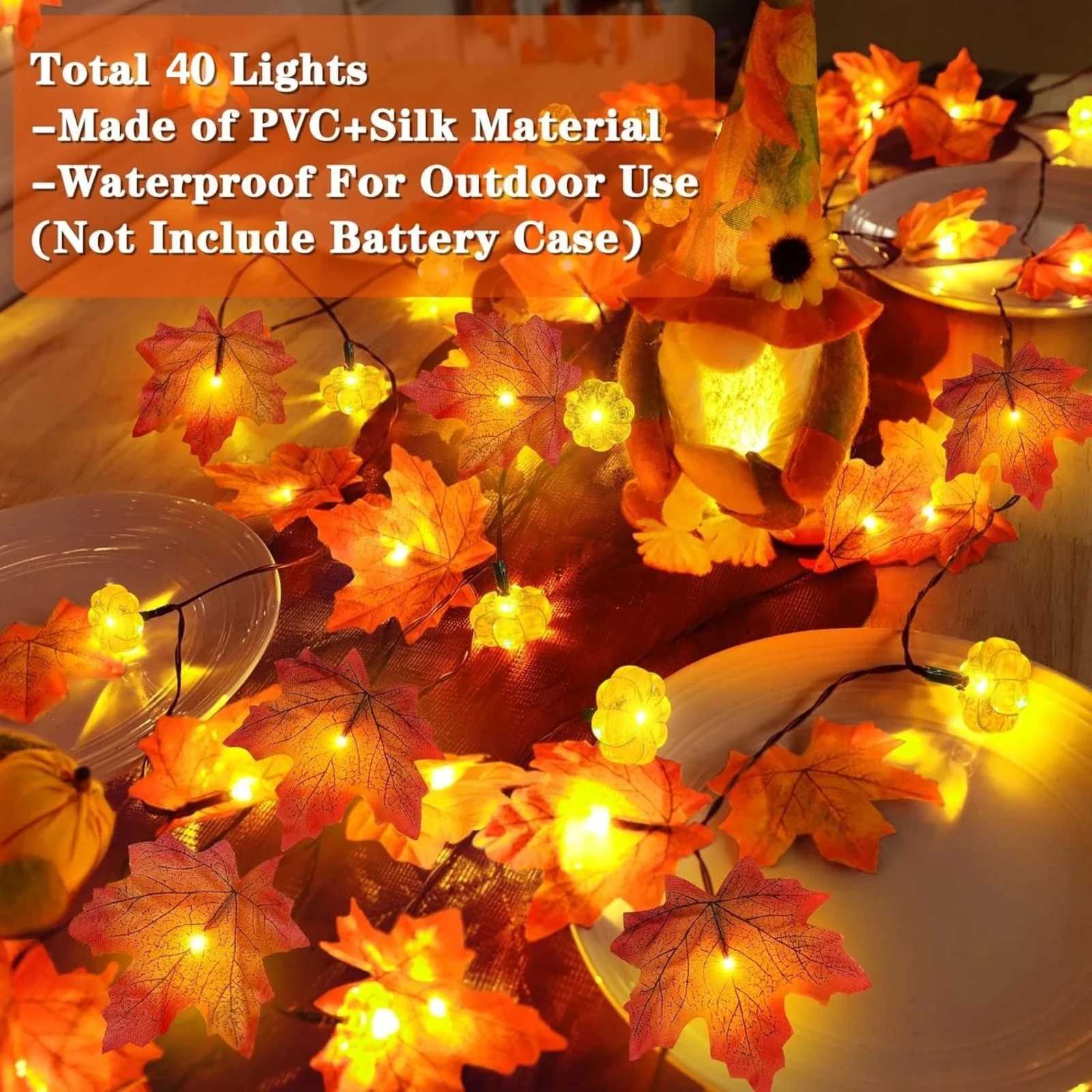20ft 40 LED Maple Leaf Light String Halloween Thanksgiving Garden Party Decoration Lights Hold On And Flashing Halloween Gift C250919