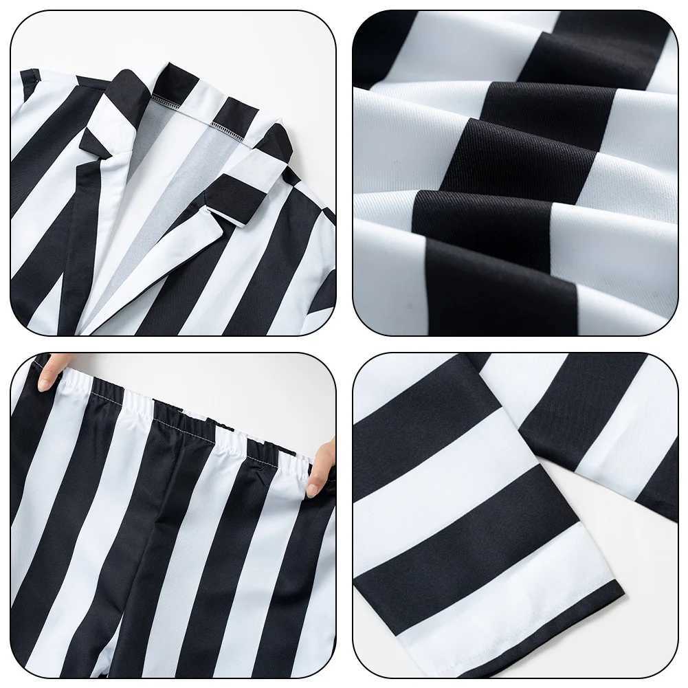 Beetle Juicee Men Black and White Striped Suit 2024 Scary Halloween Cosplay Costumes Wig Tie Shirt Classic Striped Two Piece Set L250918