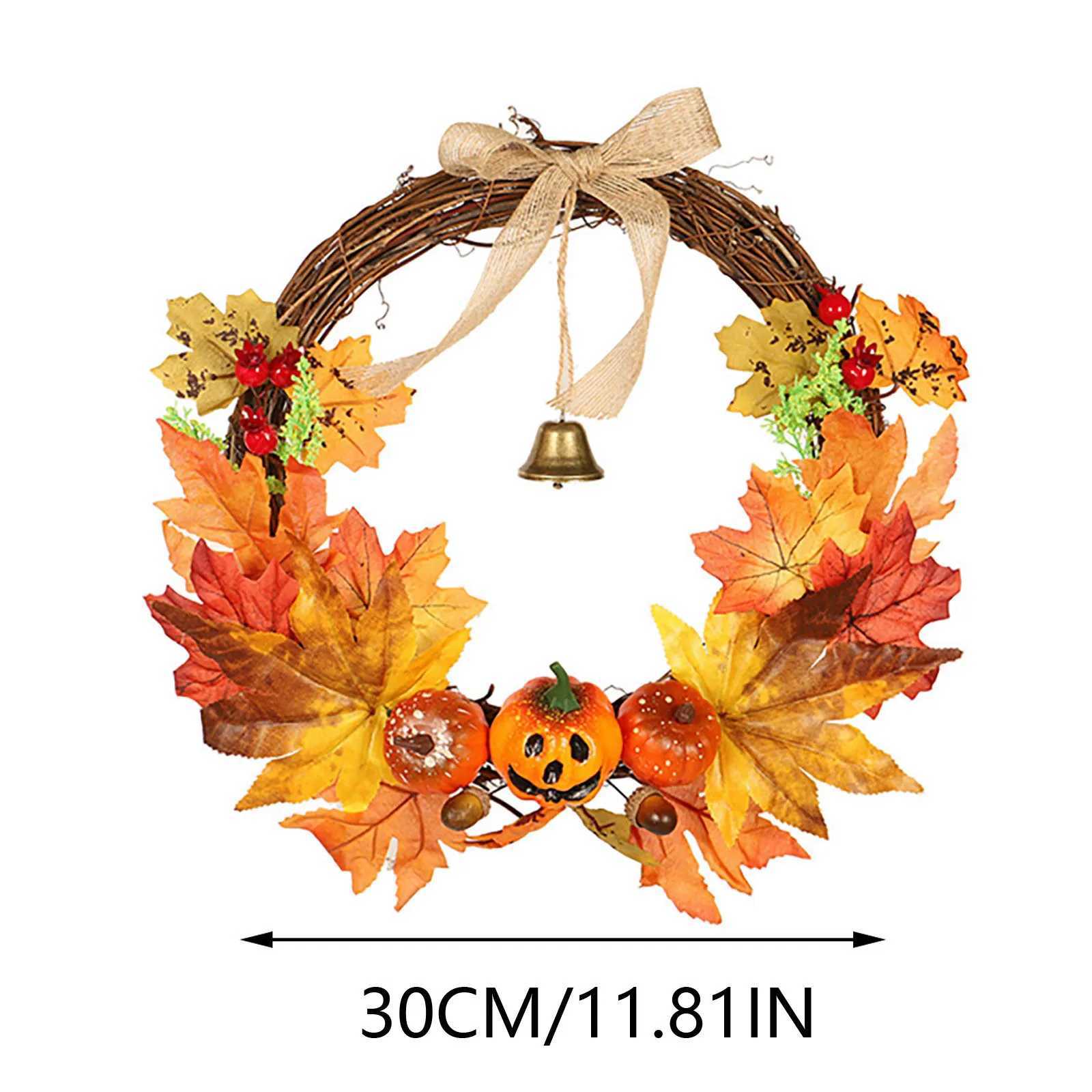 New Halloween Hanging Simulation Pumpkin Maple Leaf Bell Wreath Decoration Home Door Wall Ornament Crafts Decoration C250919