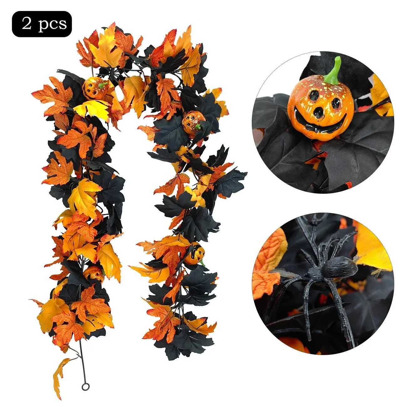Halloween Artificial Maple Leaf Rattan Pumpkin Vine For Front Door Wall Window Door Hangings Ornament Halloween Decoration C250919