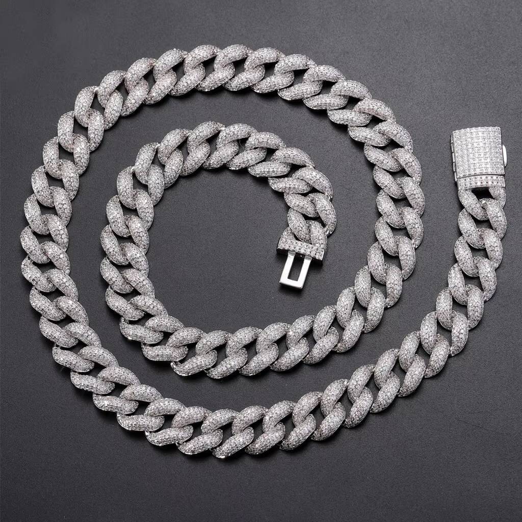 JL Jewelry 12mm 14k Silver Gold Iced Out Mens Cuban Link Chain Bracelet Hiphop Jewelry Necklace