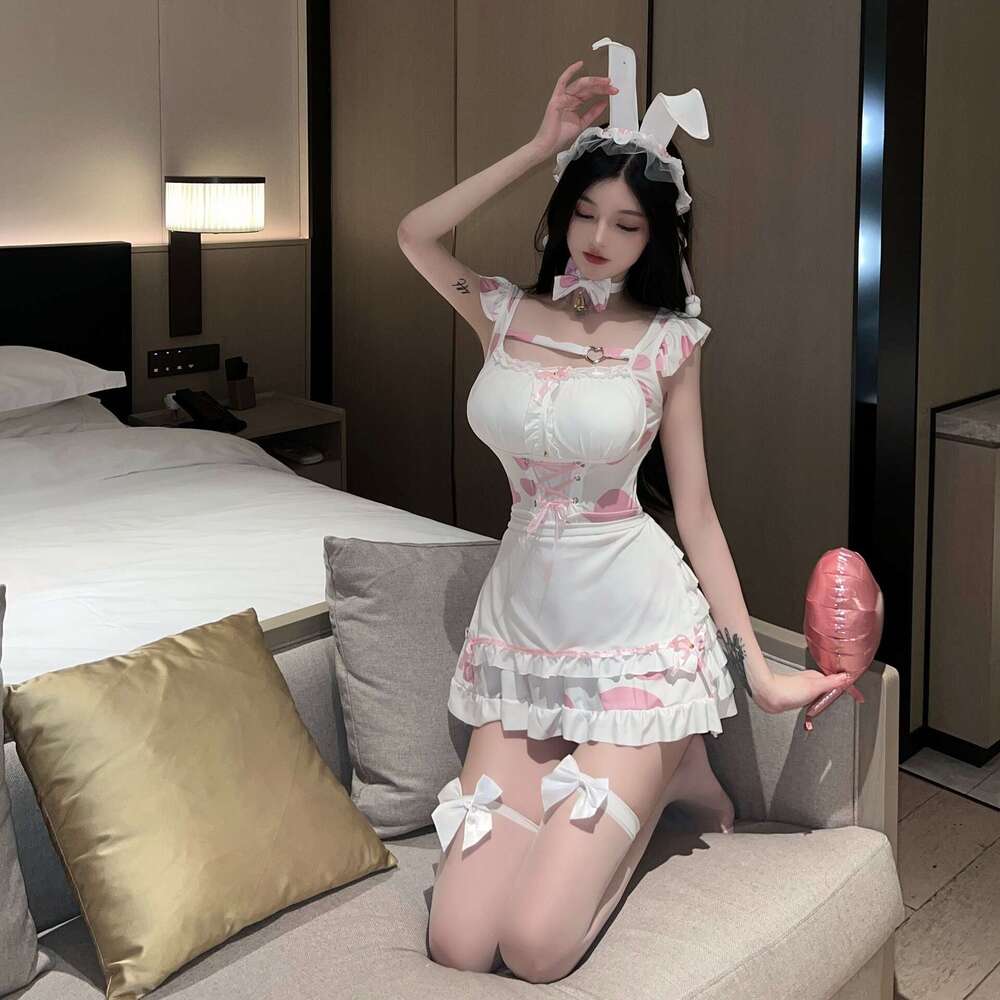 Game Sexy Pink Cow Uniform Set Bunny Girl Maid Role Play Pajamas Internet Celebrity Style Nightdress