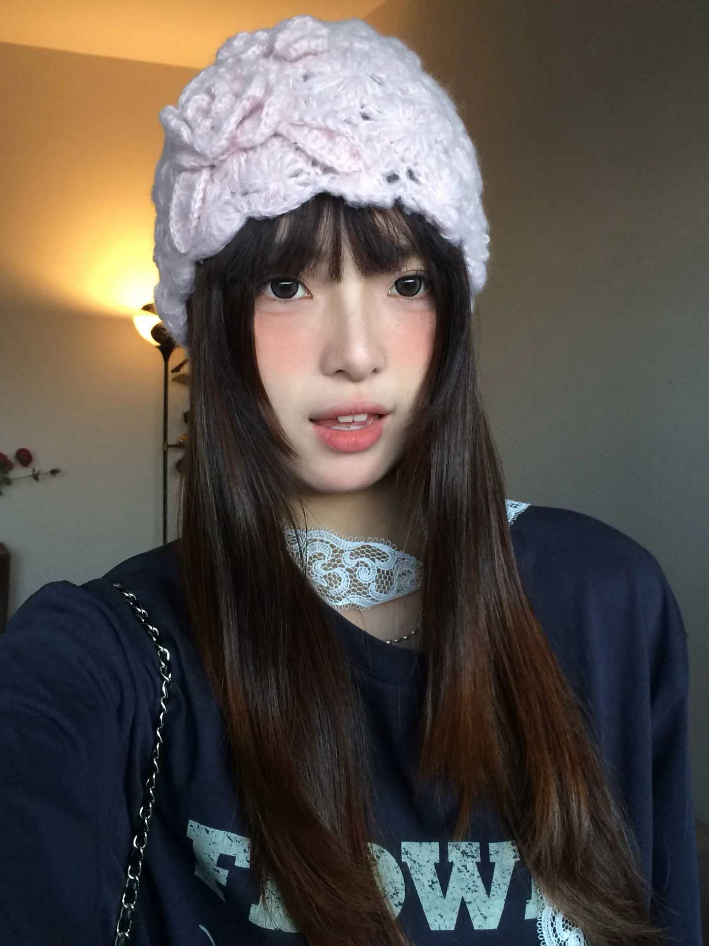 Janese Handmade Crochet Lace wer Knitted Hat For Wen Autumn And Winter Warm Covering Hat Y250919