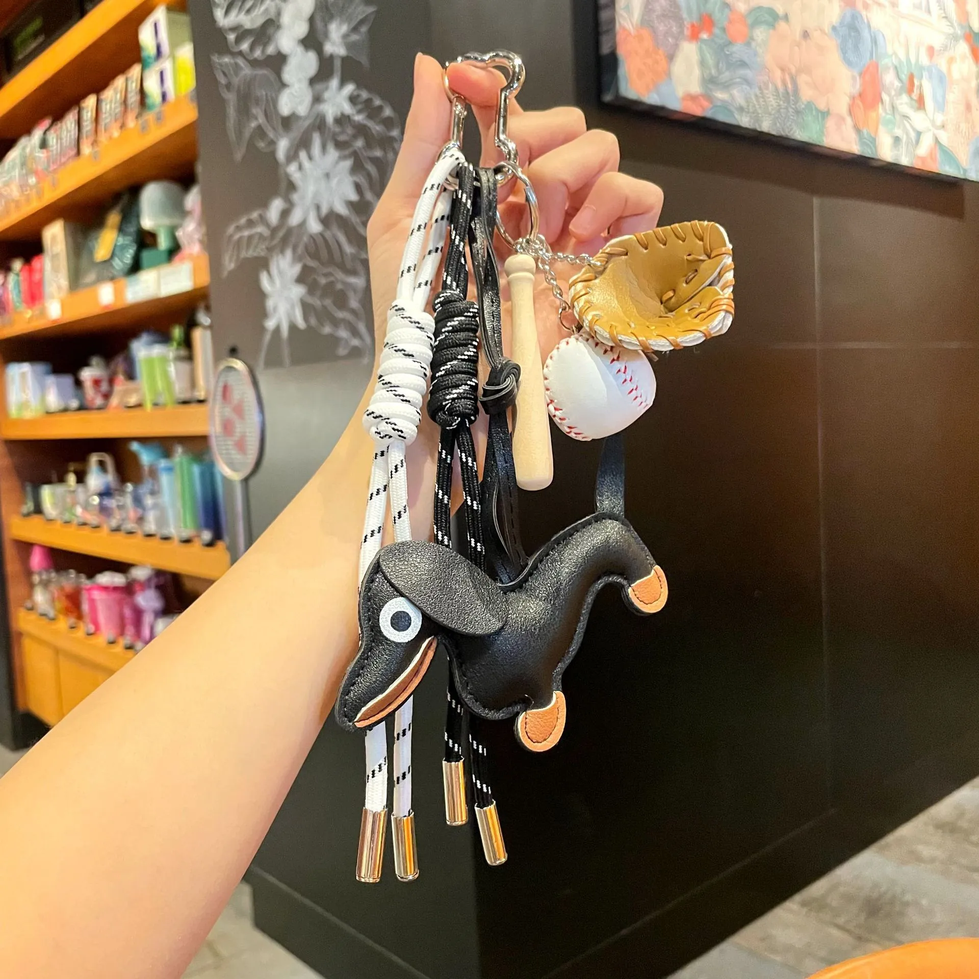 Dachshund Braided Rope Bag Pendant Car keychains Cartoon Keychain Creative Internet Celebrity Bear Pendant Female Exquisite-1