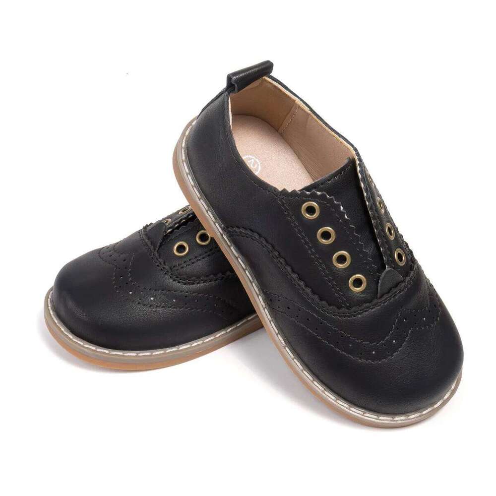 KIDSUN Children Boy Retro Leather Rubber Soft Anti-Slip Flat Sole Fashion Casual Comfortable Lightweight Walking Shoes